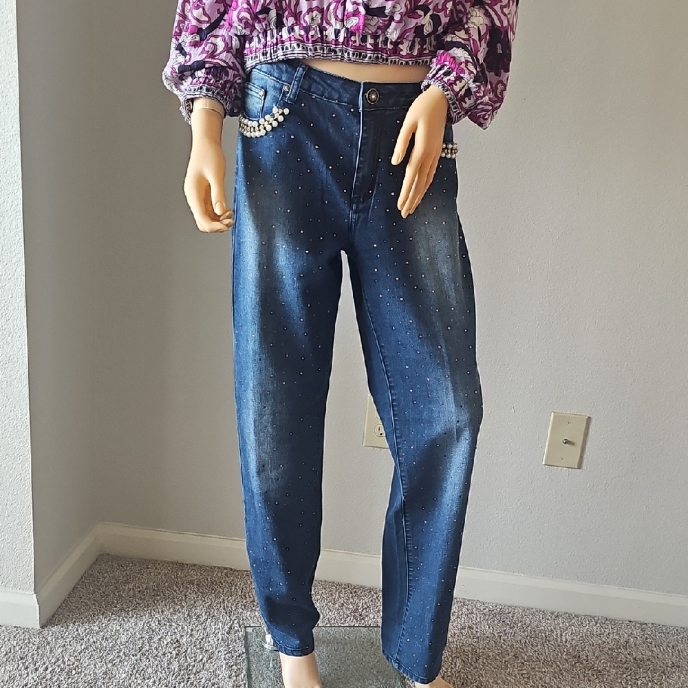 Style & Co. Dark Blue Rhinestone Boyfriend Jeans